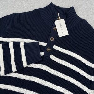 NEW Collars & Co Kennebunkport Sweater Mens XXXL Navy Blue Striped Mock Neck